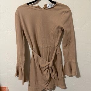 HELLO MOLLY Tan Knit Tie-Waist Dress